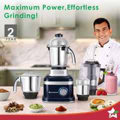 Wonderchef Cube 1000W Mixer Grinder, 4 Jars with Flow Breakers, Special Coarse Blade for Silbatta-style Khada Masala Gri