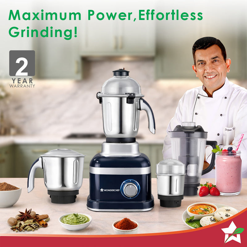 Wonderchef Cube 1000W Mixer Grinder, 4 Jars with Flow Breakers, Special Coarse Blade for Silbatta-style Khada Masala Gri