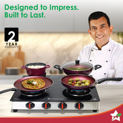 Wonderchef Regal 4 Brass Burner Gas Stove, LPG Gas Stove for Kitchen, ISI Toughened Glass Surface, SS Frame, Spill-proof