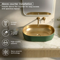 Plantex Designer Wash Basin for Bathroom/Ceramic Table Top Washbasin/Countertop Vessel Sink Basin - (Green Gold, 22 x 13 x 6 Inch)-4