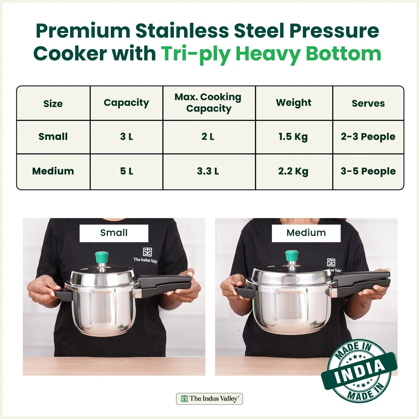 QuicKooker Tri-Steel Stainless Steel Pressure Cooker, Premium Quality, 3 Layer Heavy Bottom, 100% Safe, ISI Certified, 3 Yr Warranty, Induction & Gas, 3/5 L