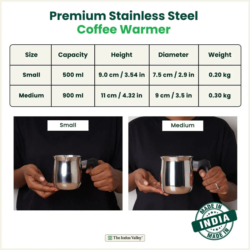 Stainless Steel Turkish Coffee Warmer - Stay-Cool Handle, Induction Friendly, 100% Food-Safe – 500ml / 900ml