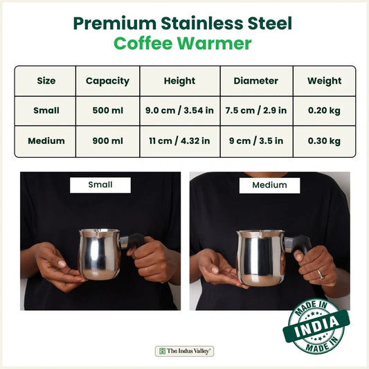 Stainless Steel Turkish Coffee Warmer - Stay-Cool Handle, Induction Friendly, 100% Food-Safe – 500ml / 900ml