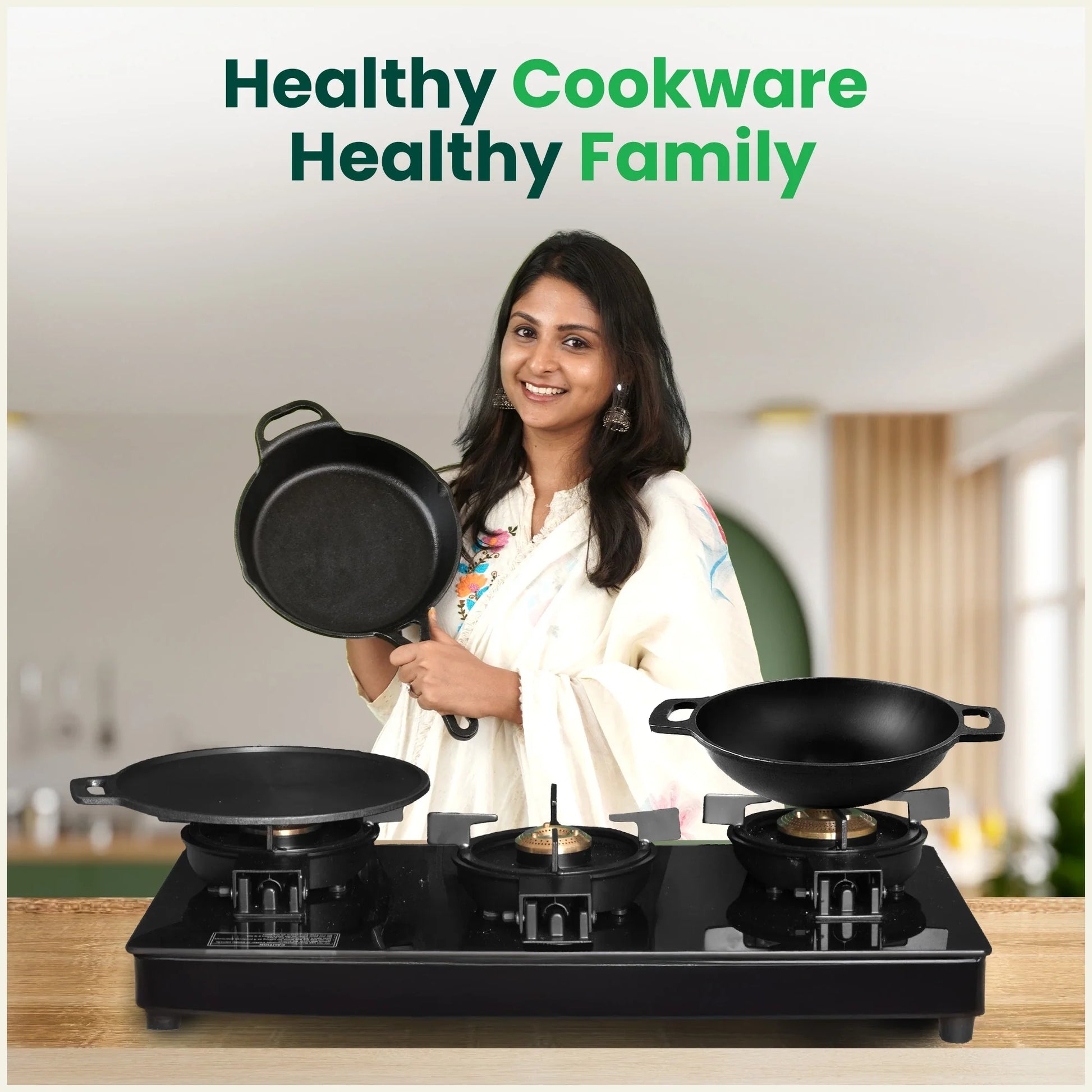 CASTrong Cast Iron Kadai with Silicon Handle, Pre-seasoned, Naturally Nonstick, 100% Pure, Toxin-free Kadai 8 In/20.8 cm/1.7 kg