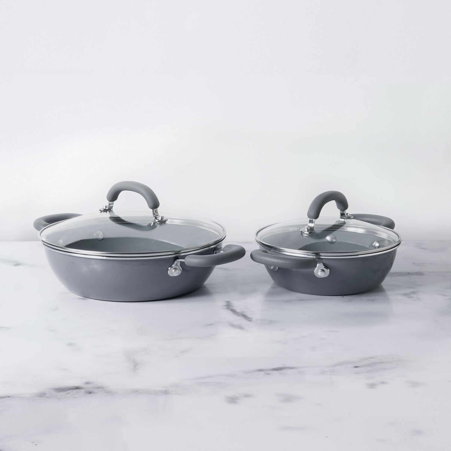 Meyer Anzen Ceramic Coated Cookware 4pcs Set - 20cm Wok/Kadai with Lid + 26cm Wok/Kadai with Lid