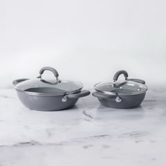 Meyer Anzen Ceramic Coated Cookware 4pcs Set - 20cm Wok/Kadai with Lid + 26cm Wok/Kadai with Lid