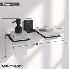 Plantex 304 Grade Stainless Steel Glass Soap Dish with Tumbler Holder/Soap Stand/Bathroom Accessories - Crystal (Black) (Model APS-1516)-2