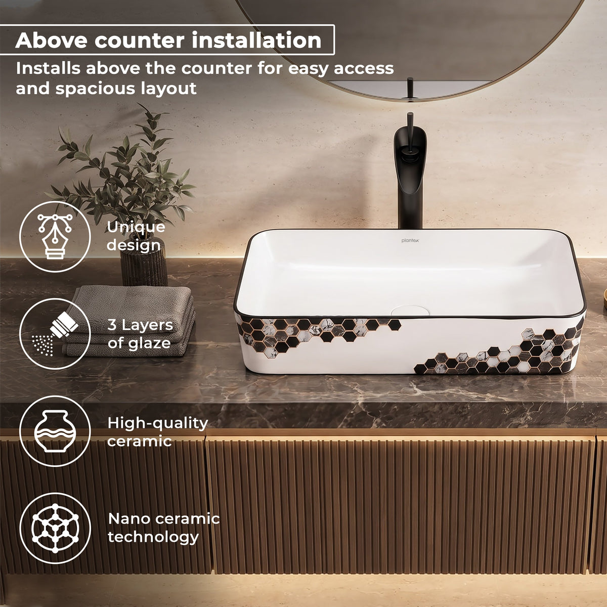 Plantex Ceramic Basin For Bathroom/Table Top Basin/Counter Top Basin For Restaurant/Hotel (24 X 14 X 11 Inch), Silver-5