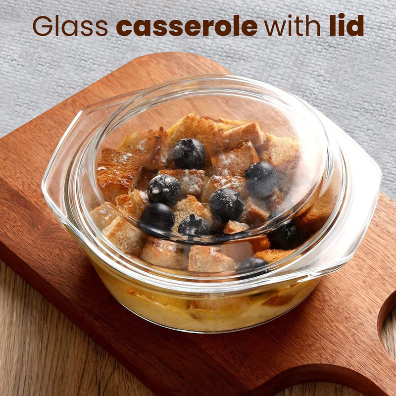 AGARO Elite Borosilicate Glass Casserole with Lid, Set of 2, 700ml & 1000 ml, Serving Bowl, Kitchen, Oven & Microwave, Dishwasher and Freezer Safe, Scratch Resistant, Transparent.-2