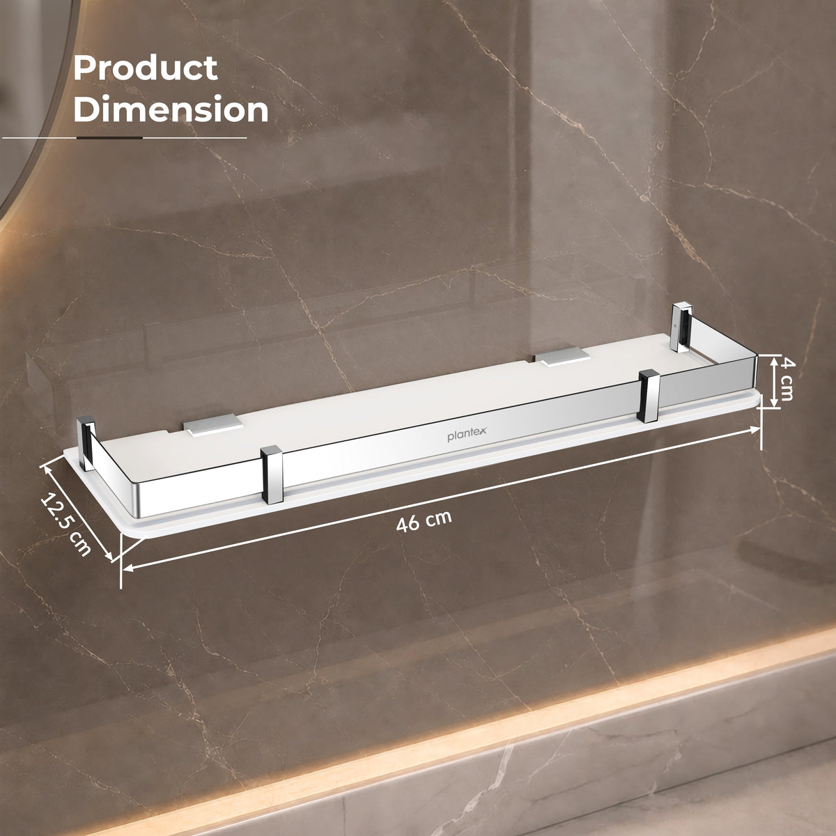 Plantex Acrylic Shelf for Bathroom/Living Room Wall Mounted Shelf with Silver Railings - Bathroom Accessories (White, 18x6 inches)-2