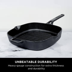 Meyer Pre-Seasoned Cast Iron 2 Piece Cookware Set - 25cm Grill Pan + 26cm Frypan