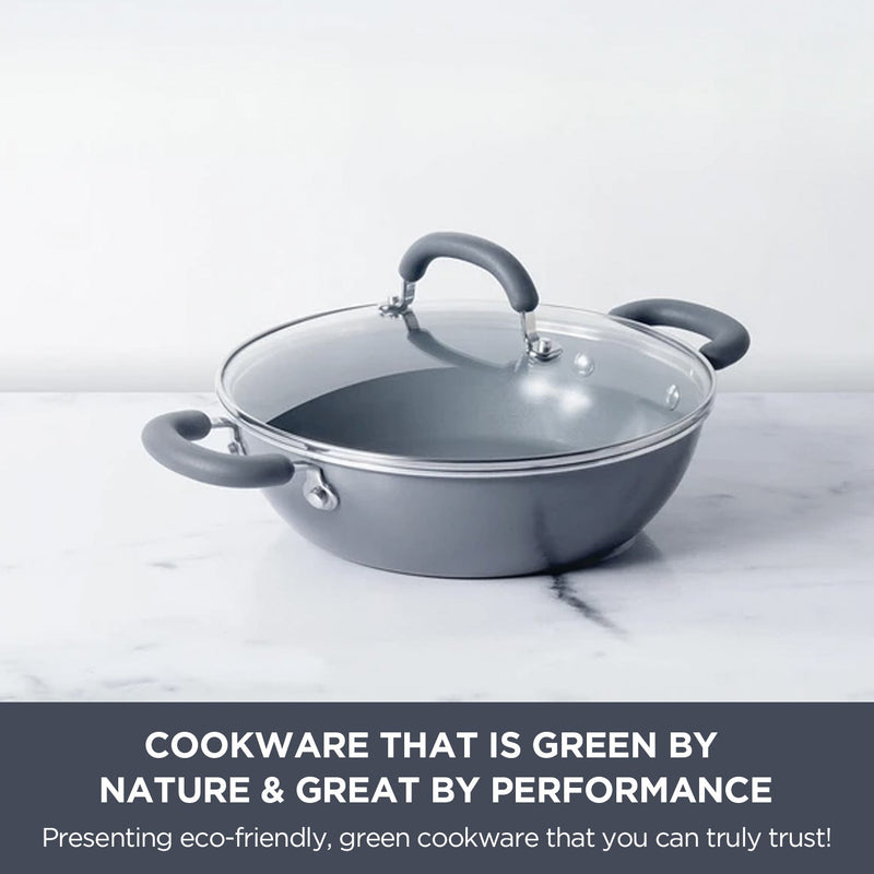 Meyer Anzen Ceramic Coated Cookware 4pcs Set - 26cm Wok/Kadai with Lid + 30cm Wok/Kadai with Lid
