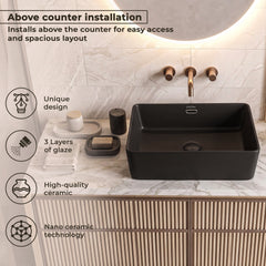 Plantex Basin for Bathroom/Ceramic Washbasin/Rectangle Table Top Wash Basin/Counter Top Basin for Home/Hotel - (Matt Black)-4