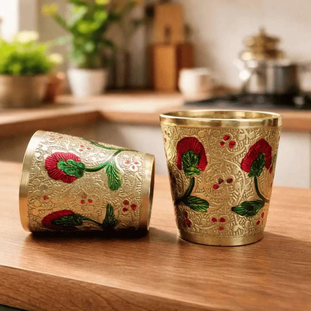Brass Meenakari Hand Painted Glass Pair (2.2 Inch)