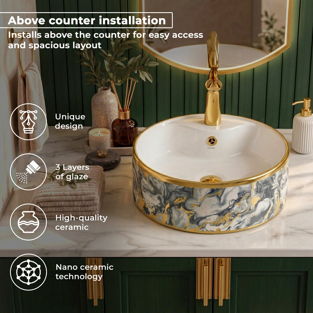 Plantex Table Top Wash Basin For Bathroom/Small Basin for Handwash/Countertop Washbasin - Indo-European Collection (16 x 16 x 6 Inch)-5