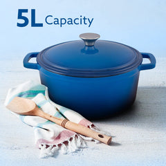 AGARO Royal Enamelled Cast Iron Casserole with Lid, Cooking Pot, No Chemical Coating, Fast Heat, Heavy Weight, Gas, Indu