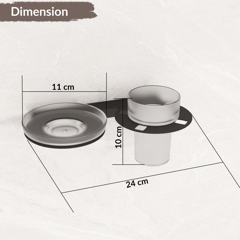 Plantex Soap Dish with Tumbler Holder for Bathroom/Stainless Steel Glass soap Holder wtih Toothbrush Stand/Bathroom Accessories - Pack of 1 (Black)-2