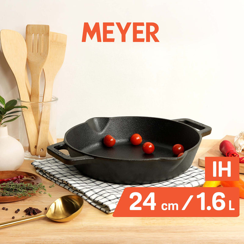 Meyer Pre-Seasoned Cast Iron double Handle skillet 24cm, Black