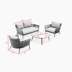 Trecla Outdoor Garden Balcony Sofa Set 2 Seater , 2 Single Seater 1 Center Table Set (Dark Grey) Braided and Rope