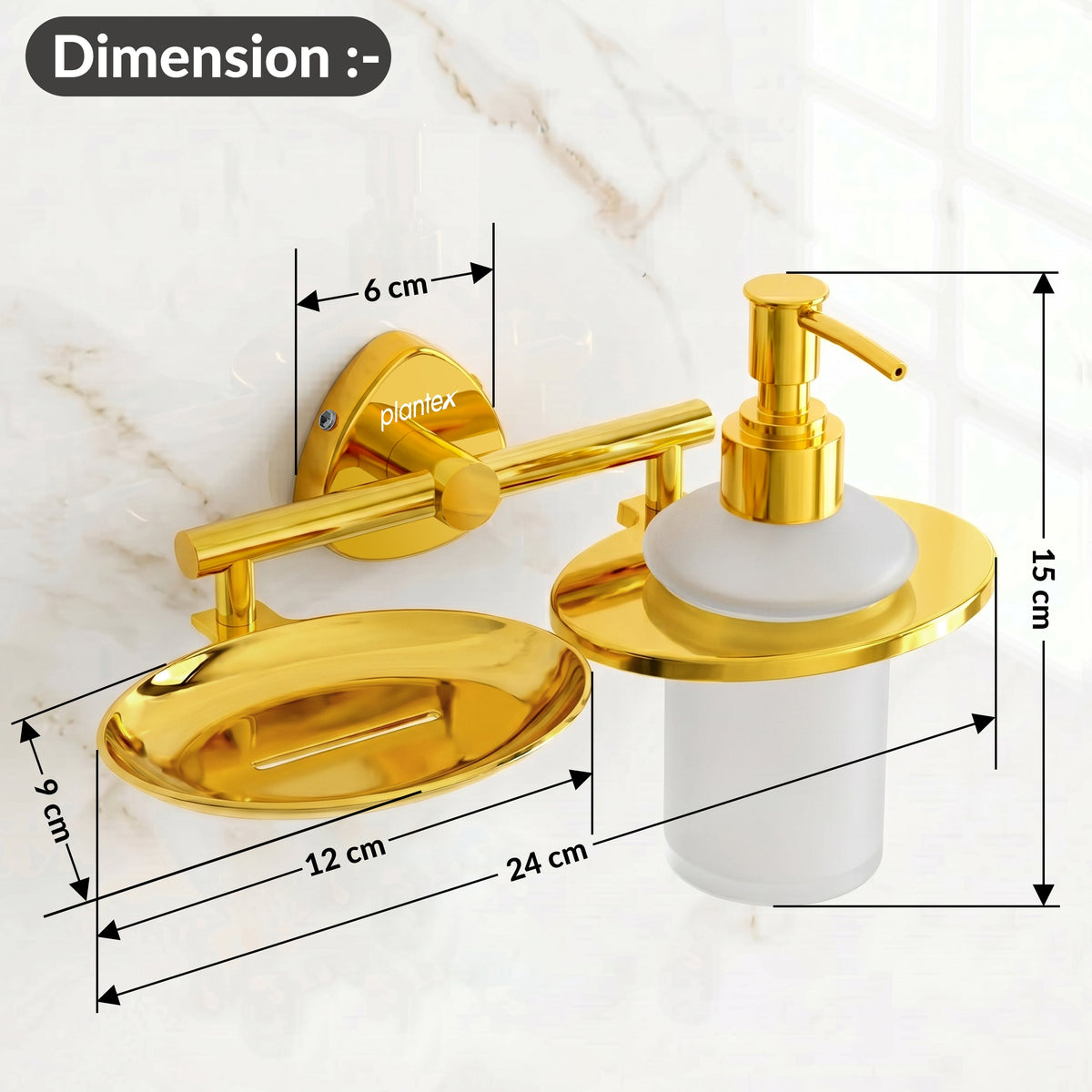 Plantex J4 Stainless Steel Soap Dish with Liquid Dispenser/Soap Stand for Bathroom Wall Mount/Shampoo Dispenser/Bathroom Accessories (PVD Gold Finish) Angel-2