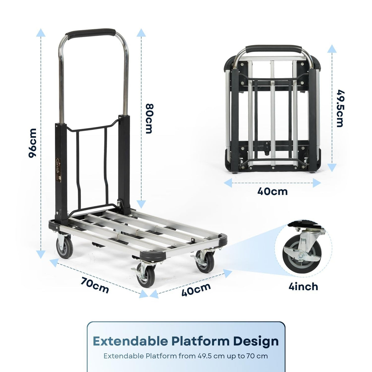 Corvids 150 Kg Portable Aluminium Extendable Hand Platform Trolley with 2-Year Warranty-2