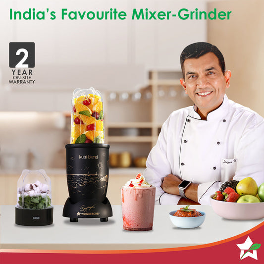 Nutri-blend Mist 500W Mixer Grinder, 22000 RPM, Smoothie Maker-Masala Grinder-Chutney Blender, 3 Unbreakable Jars, Limited Edition, Recipe Book by Chef Sanjeev Kapoor, 2 Yr Warranty, Black
