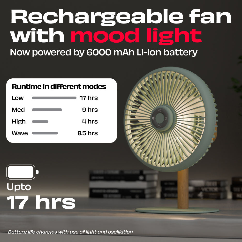LIT v2 | All Day Wireless™ Rechargeable Table Fan with Mood Light
