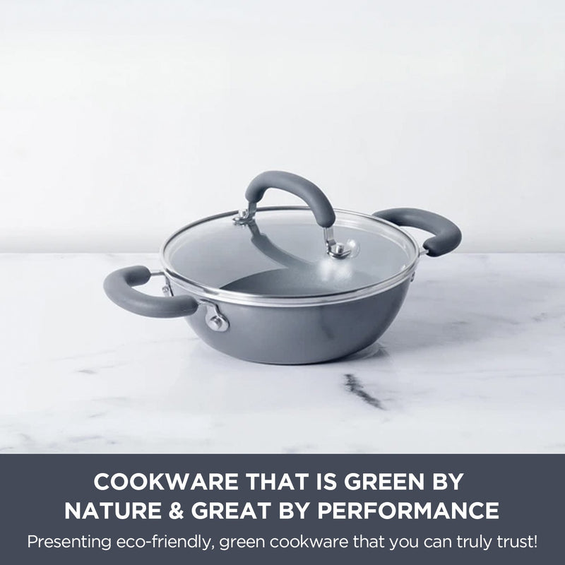 Meyer Anzen Ceramic Coated Cookware 3-Piece Set - 20cm Frypan + Wok/Kadai with Interchangeable Lid