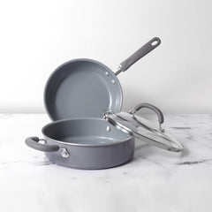 Meyer Anzen Ceramic Coated Cookware 3pcs Set - 24cm Open Frypan + Sauteuse with Interchangeable Lid