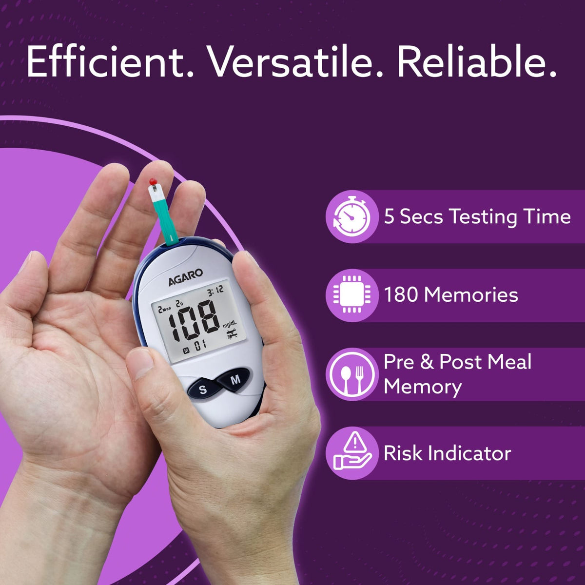 AGARO Glucometer, Blood Glucose Monitoring System with 10pcs Strips & Lancets, Glucometer Machine, Instant Blood Sugar T