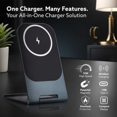 AGARO Elegant Wireless Charger, 15W, Qi-Certified, Charging Stand for iPhone 15/15 Plus/15 Pro/15 Pro Max, 14/14 Plus/14 Pro/14 Pro Max & 13/12/11 Series-2