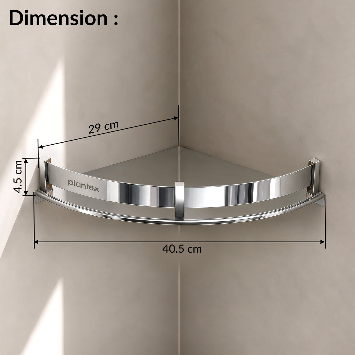 Plantex Corner Shelf for Bathroom Wall/Stainless Steel Bathroom Shelf/Side Corner Shelf/Bathroom Storage Organizer (12x12 inches, Chrome)-2