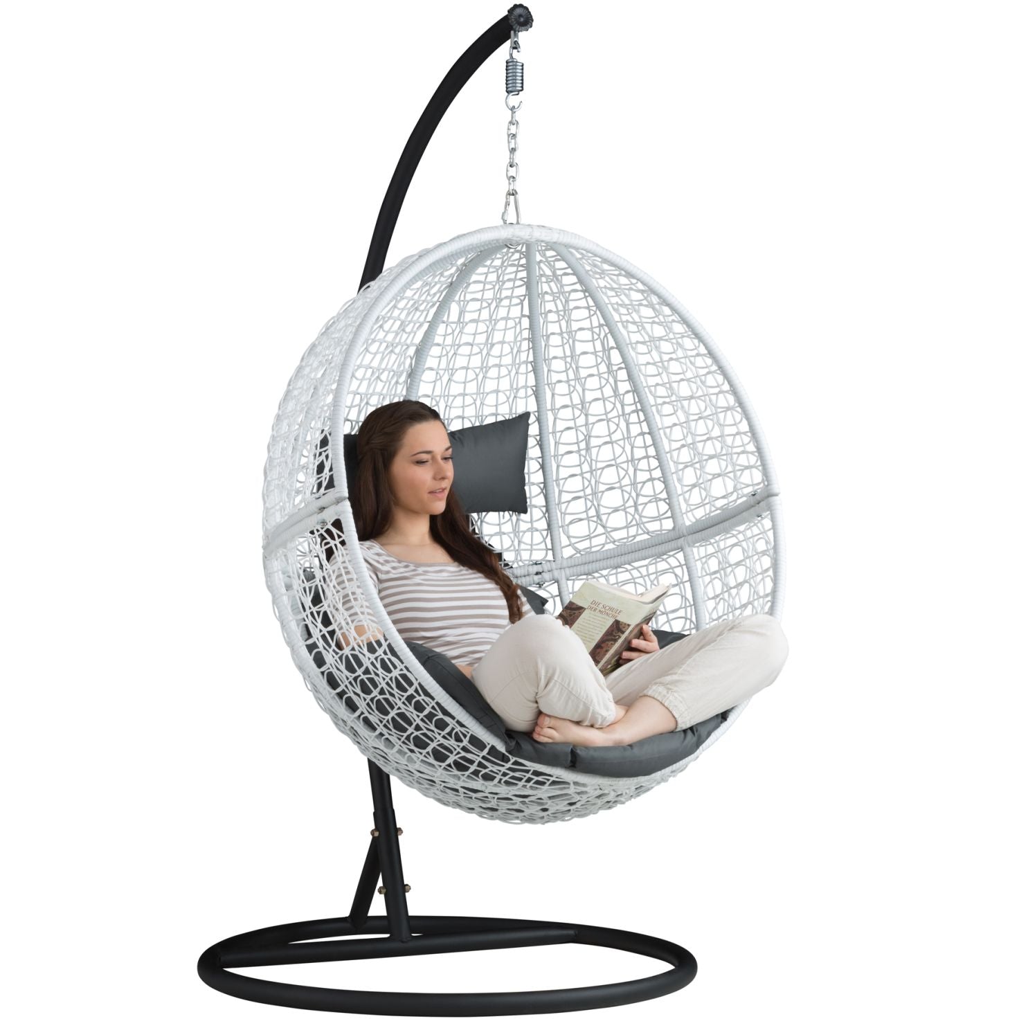 Piccio Single Seater Hanging Swing With Stand For Balcony , Garden Swing (White)