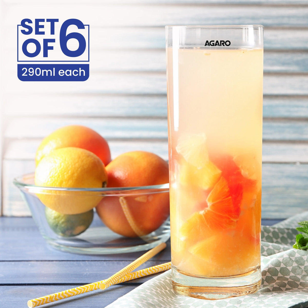 AGARO Elegant 290 ml Glasses Set of 6, Transparent Drinking Water Glass Set, Glass Tumbler for Water, Cold Drink, Juice, Dishwasher Safe, for Daily Use & Gifting