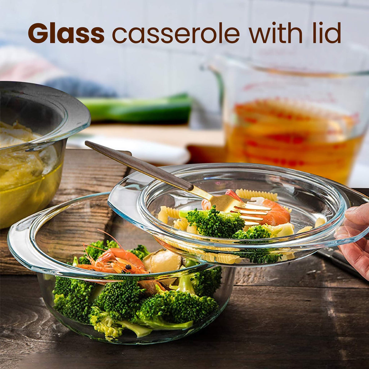 AGARO Elite Borosilicate Glass Casseroles with Lid, Set of 2, 700 ml & 1500ml, Kitchen, Oven, Microwave and Freezer Safe, Scratch Resistant, Transparent.-2