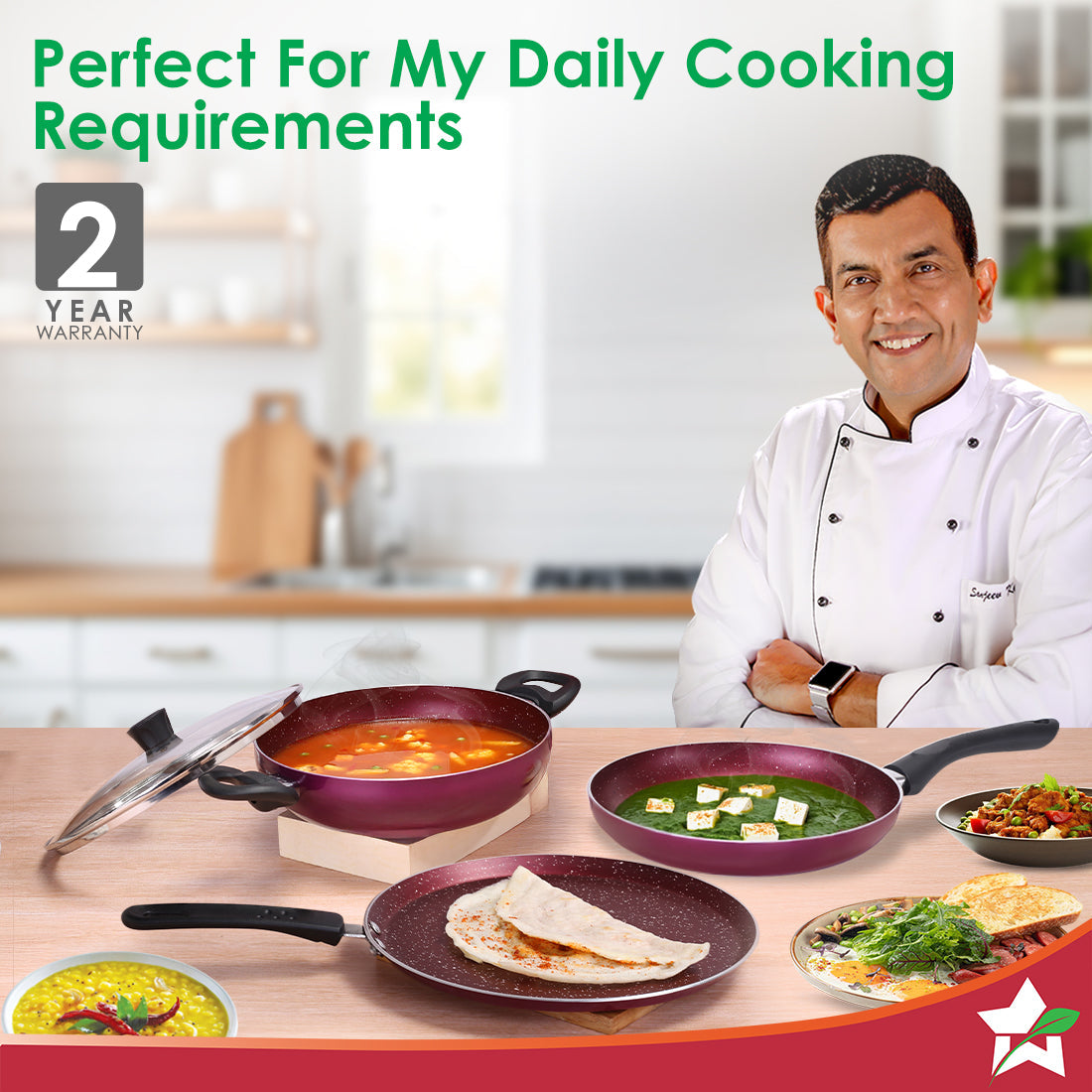 Bandhan Non-stick Cookware 4 Pc. Set | Perfect Gift | Fry Pan, Dosa Tawa, Kadhai with Glass Lid | Healthy, Low Oil Meals | Scratch-resistant | Gas & Induction Compatible | Easy to Clean