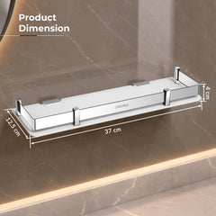 Plantex Wall Shelf for Bathroom Storage/Acrylic Washroom Shelf Organizer with Stainless Steel Railings/Bathroom Accessories (White, 15x6 inches)-2