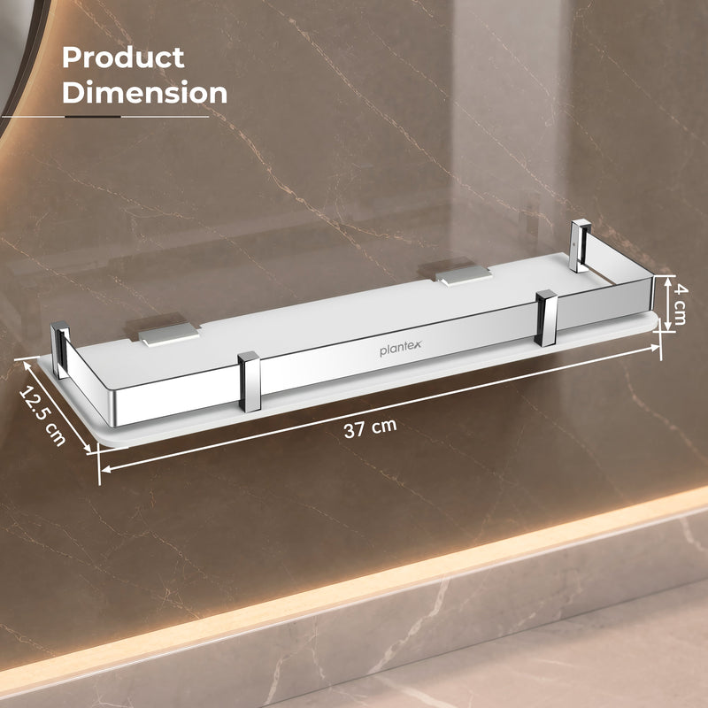 Plantex Wall Shelf for Bathroom Storage/Acrylic Washroom Shelf Organizer with Stainless Steel Railings/Bathroom Accessories (White, 15x6 inches)-2