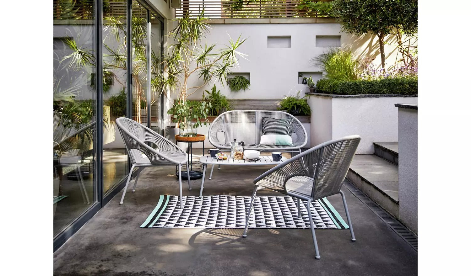 Bifur Outdoor Garden Balcony Sofa Set 2 Seater, 2 Single seater and 1 Center Table Set (Gray)