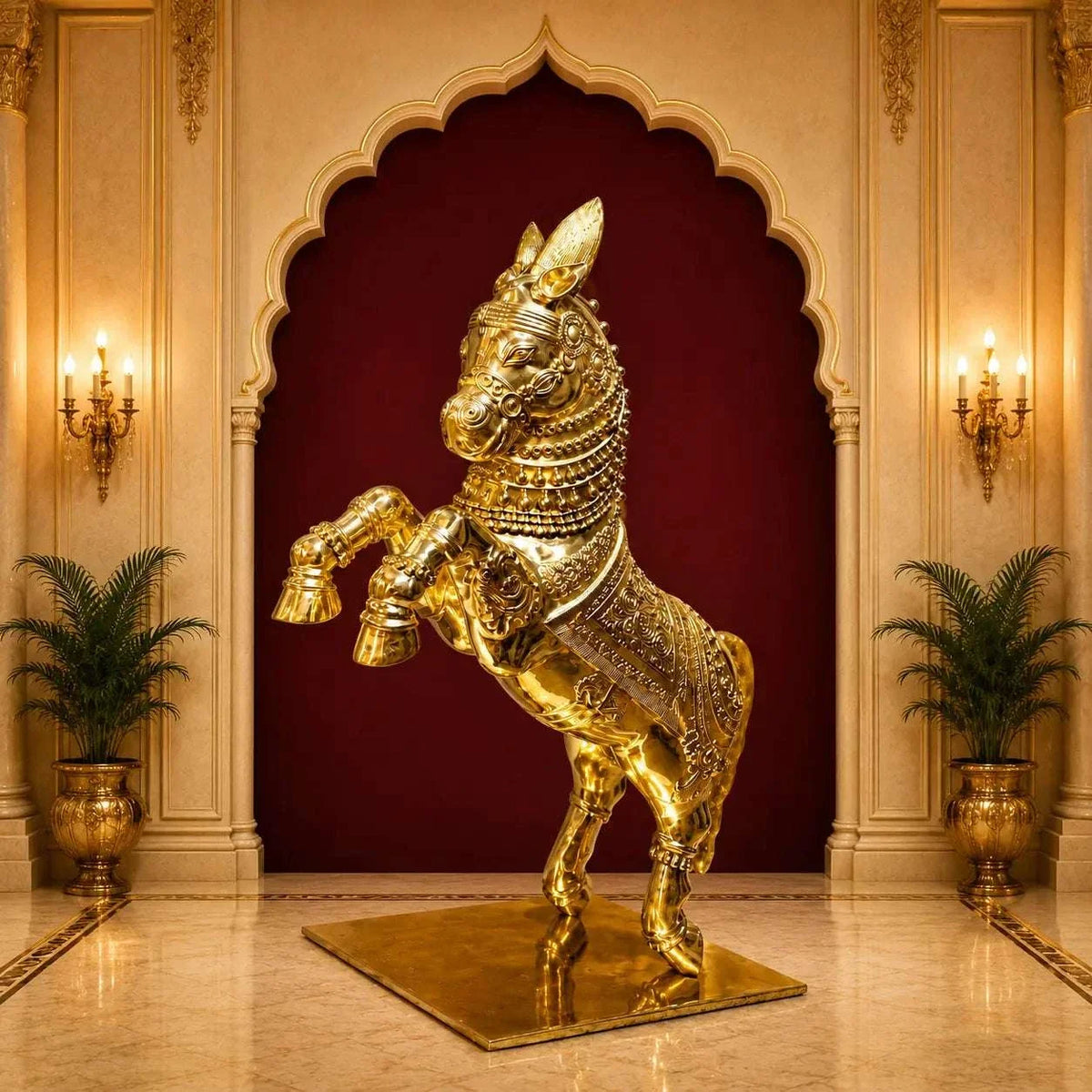 Brass Jumping Horse Statue (48 Inch)