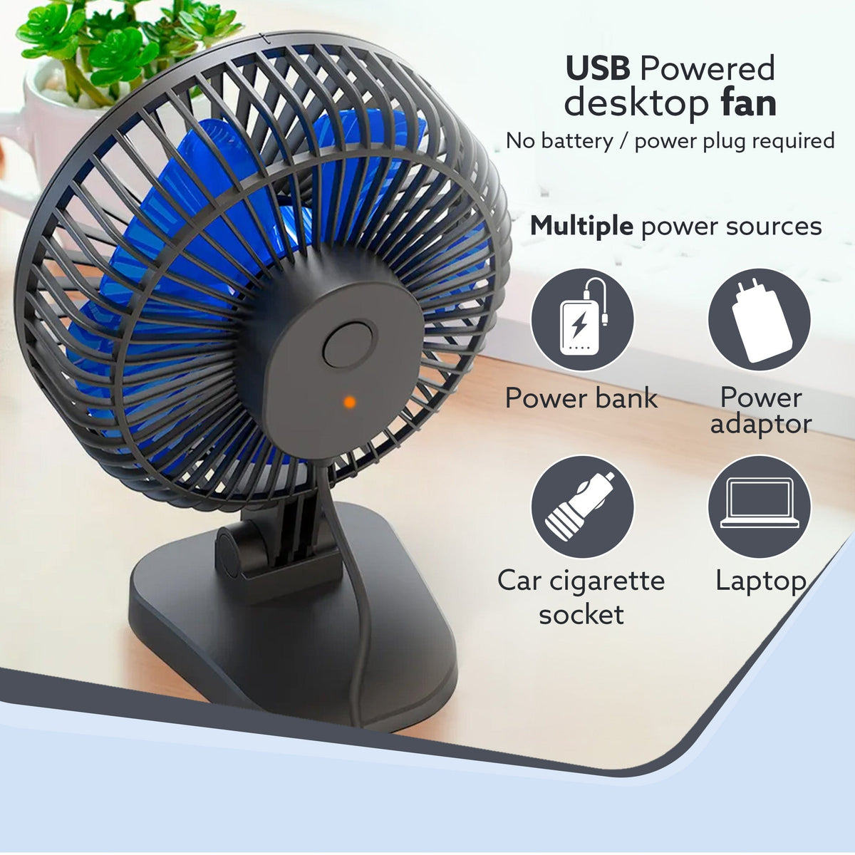 AGARO Breeze USB டெஸ்க்டாப் ஃபேன், 4 இன்ச் அமைதியான டெஸ்க்டாப் ஃபேன், USB ப்ளக் இன், 3 வேகம், சக்திவாய்ந்த காற்றோட்டம், 40° டில்டிங், அல்ட்ரா அமைதியான, வீட்டு அலுவலக படுக்கையறைக்கான தனிப்பட்ட மினி ஃபேன், படிப்பு, கருப்பு -3