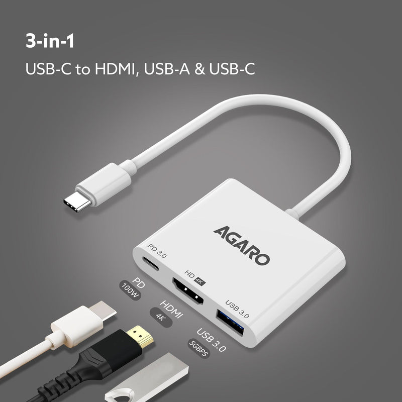 AGARO 3-in-1 USB Type-C to HDMI Multi-Port Hub, 4K HDMI Output-3
