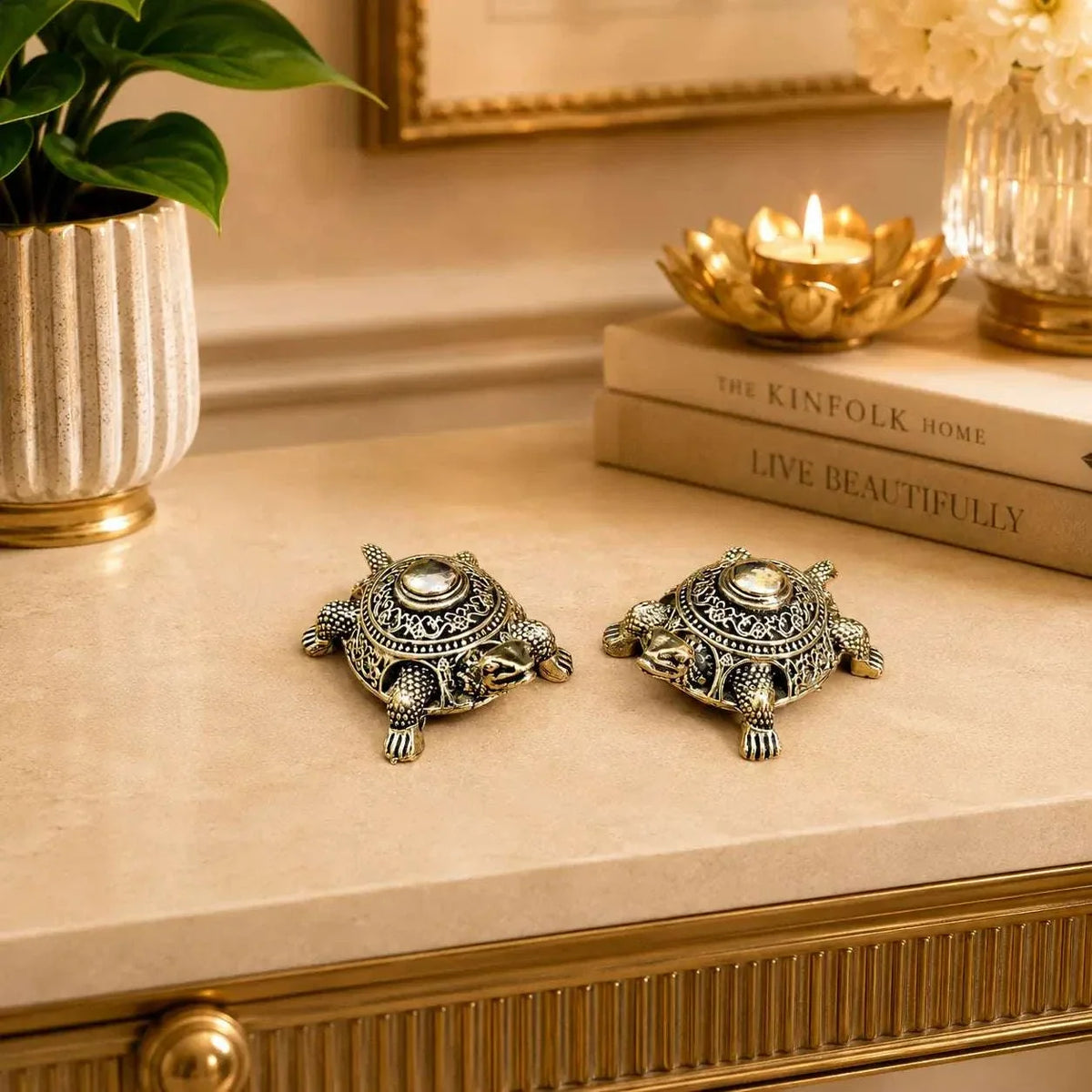 Brass Lightweight Tortoise Vastu/Feng Shui Pair (0.5 Inch)