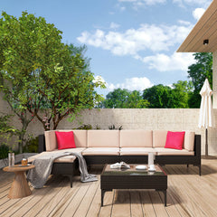 Cyzen Outdoor Sofa Set 5 Seater and 1 Center Table Set (Dark Brown)