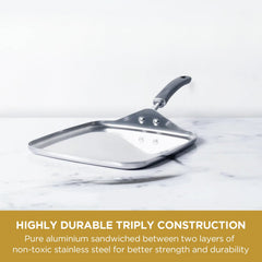 Meyer Trivantage Stainless Steel Triply Cookware Open Square Tawa, 27cm