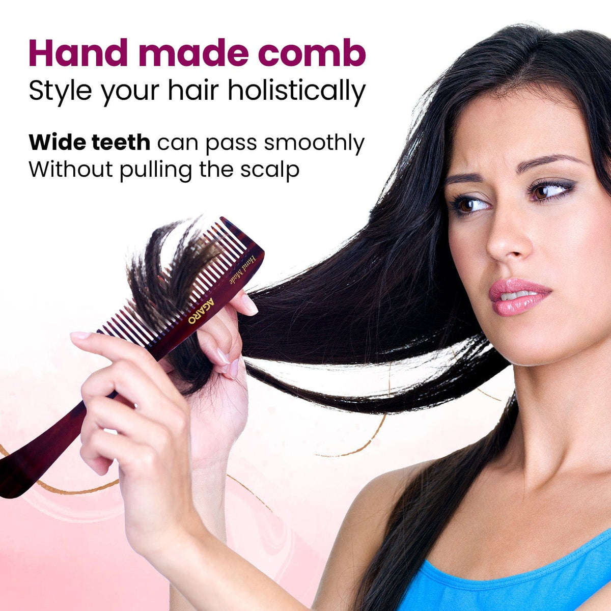 AGARO Hand Made Cellulose Acetate Comb HMC79, All Fine Tooth Dressing Comb, Smooth Rounded Teeth, Hair Styling, Hair Bru