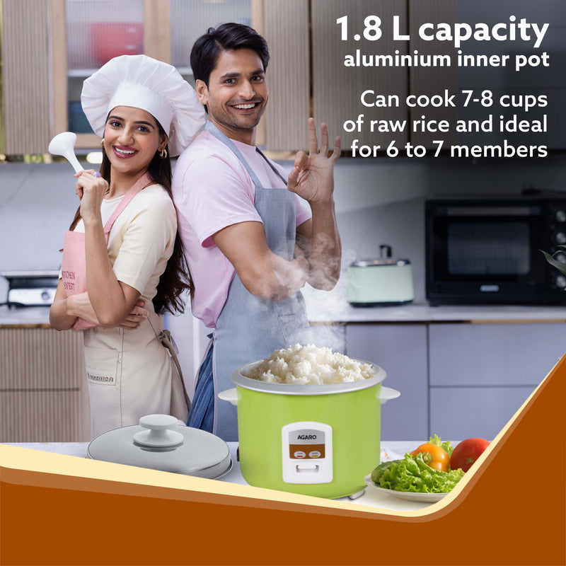 AGARO Marvel Electric Rice Cooker, 1.8L, 700W, Automatic Boiler, Steamer, Removable Aluminium Pot, Stainless Steel Lid, 