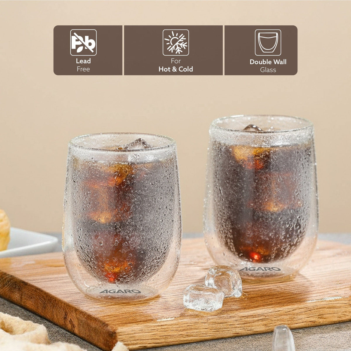 AGARO Elite Double Wall Glass 300ml, Pack of 2 | Premium Borosilicate, Heat Resistant, Microwave & Dishwasher Safe, Idea
