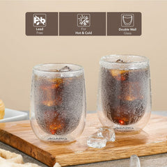 AGARO Elite Double Wall Glass 300ml, Pack of 2 | Premium Borosilicate, Heat Resistant, Microwave & Dishwasher Safe, Idea