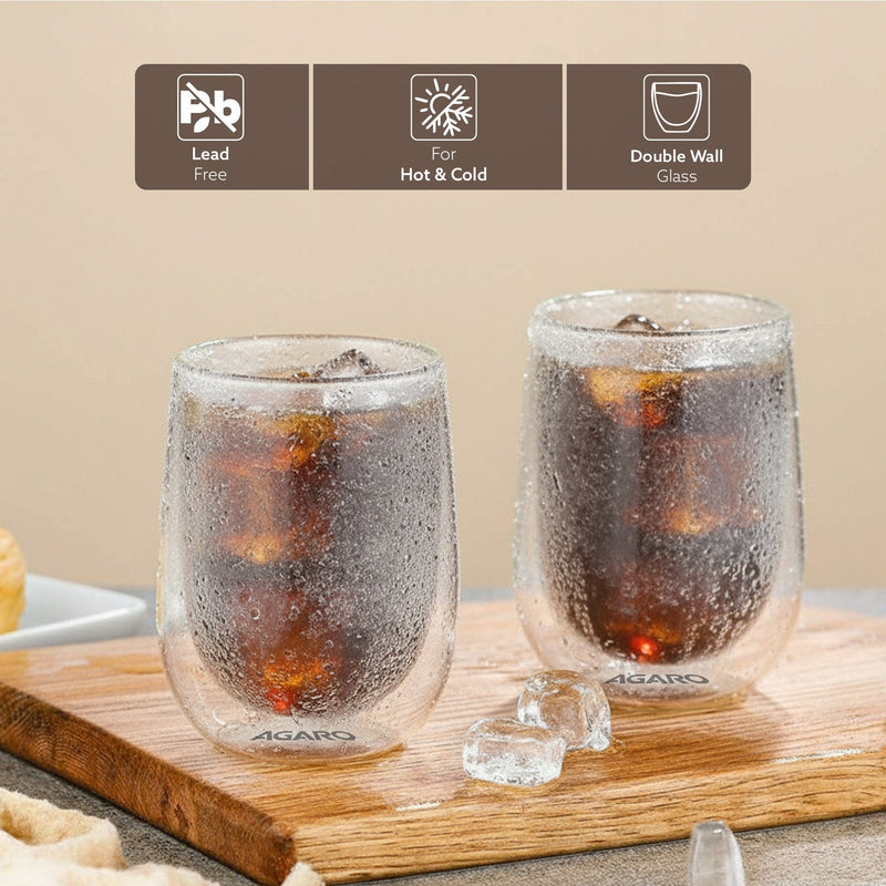 AGARO Elite Double Wall Glass 300ml, Pack of 2 | Premium Borosilicate, Heat Resistant, Microwave & Dishwasher Safe, Idea